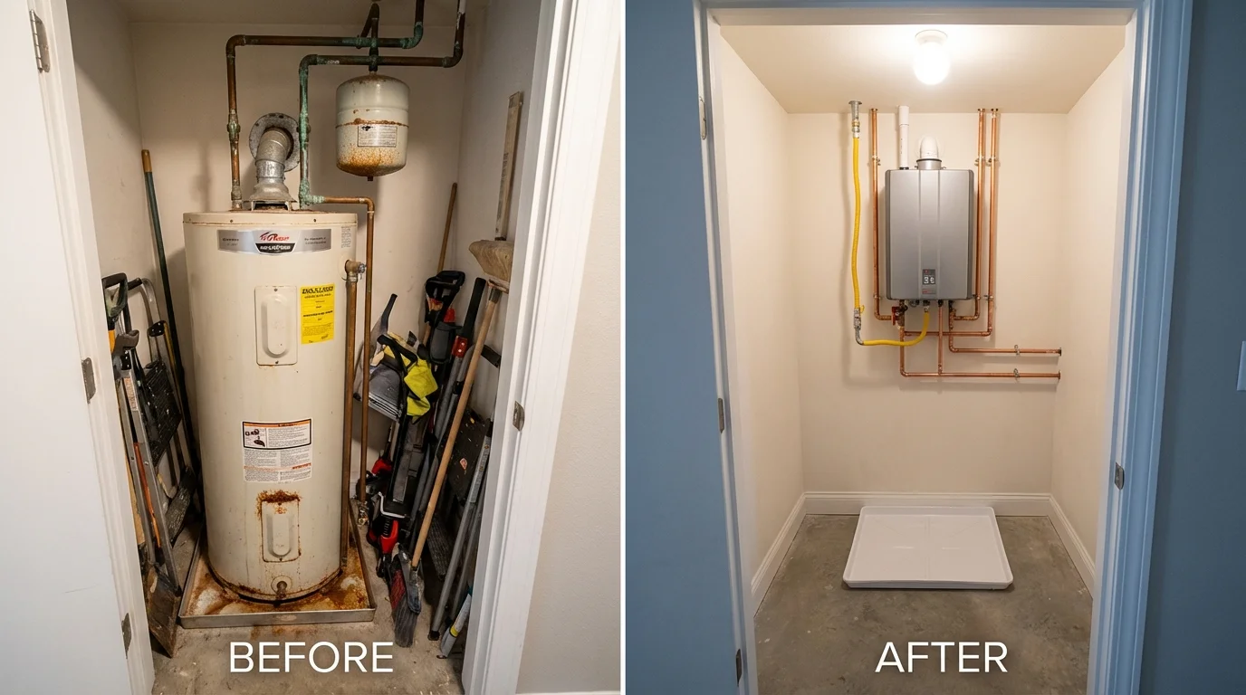 Tank water heater versus wall-mounted tankless unit comparison for Brookville, PA homeowners